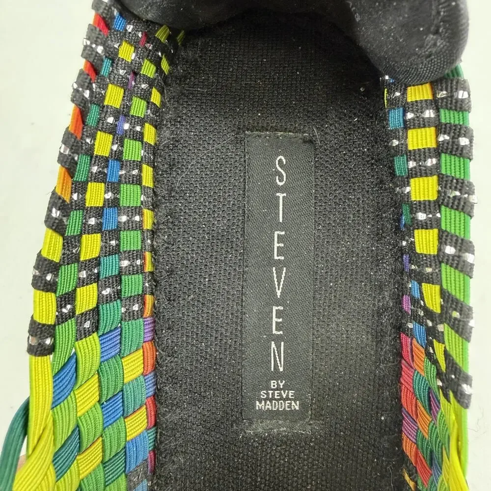 Steven By Steve Madden Brice Shoes Womens 8 Multicolor Woven Mary Jane Wedge